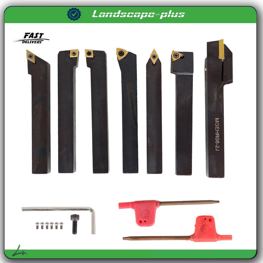 7PC Carbide Indexable Turning Tool Lathe Tool Bit Set Thread Insert+Holder 1/2"