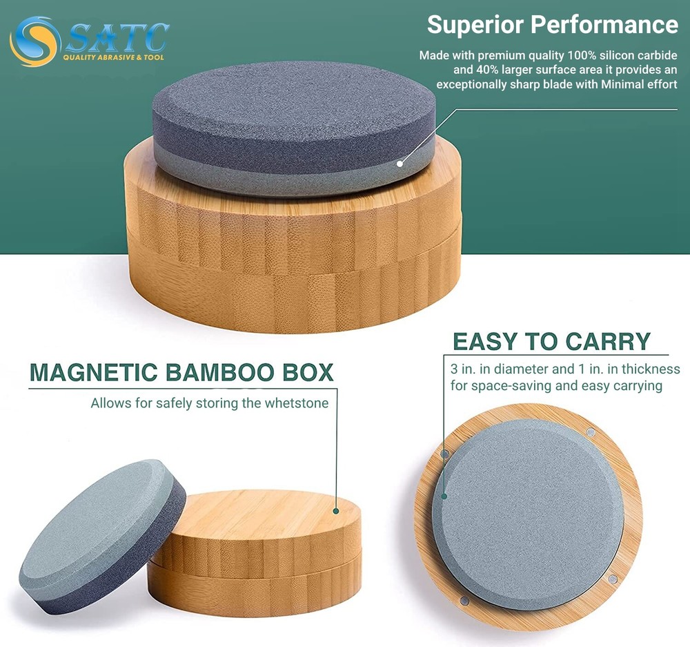 Pocket Whetstone Round Dual Sharpening Grinding Stone Blade Sharpener W/ Box