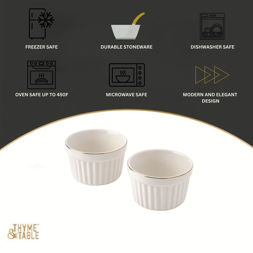 2-Piece Ramekin Set White Ribbed Oven Safe