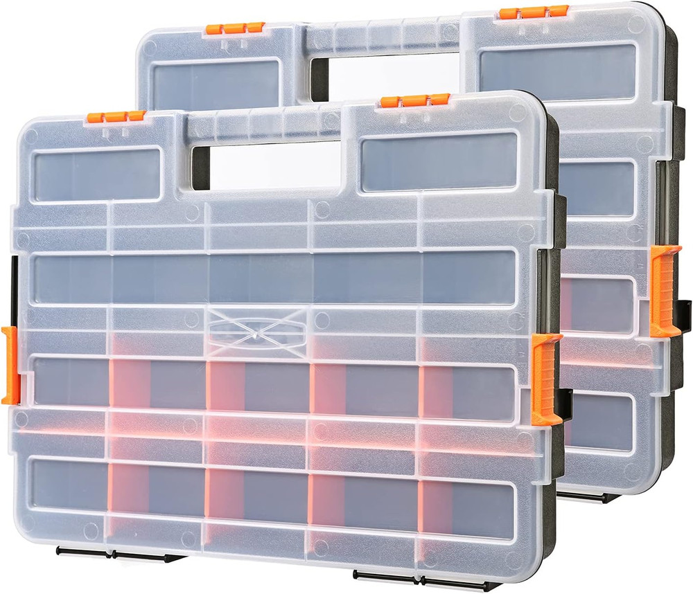 2PCS Toolbox Organizer Sets, 20 Removable Dividers, Durable Plastic Box, Excelle