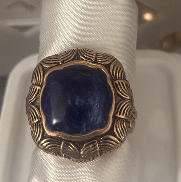 Large Barse Brass Lapis Luzuli Ring Beautiful Ring