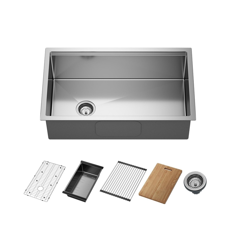 JOMOO 32 Inch Stainless Steel Kitchen Sink Workstation, Single Bowl Nano Coat...