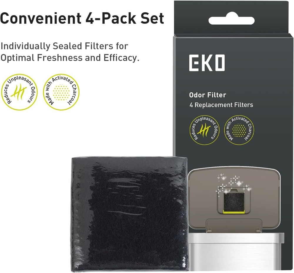 EKO Trash Can Odor Filter Refills for and Refill Pack, Black
