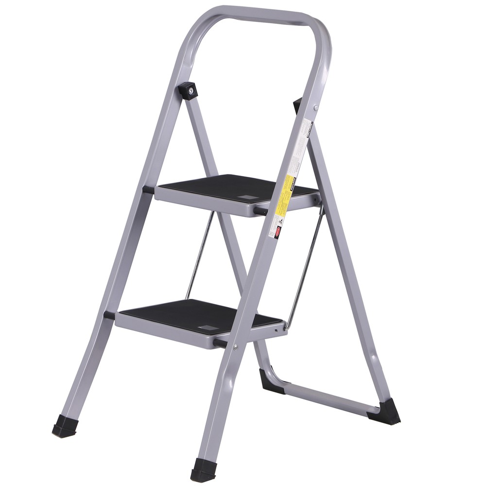 2 Steps Ladder Lightweight Folding Step Stool Convenient Handgrip Sturdy, Gray