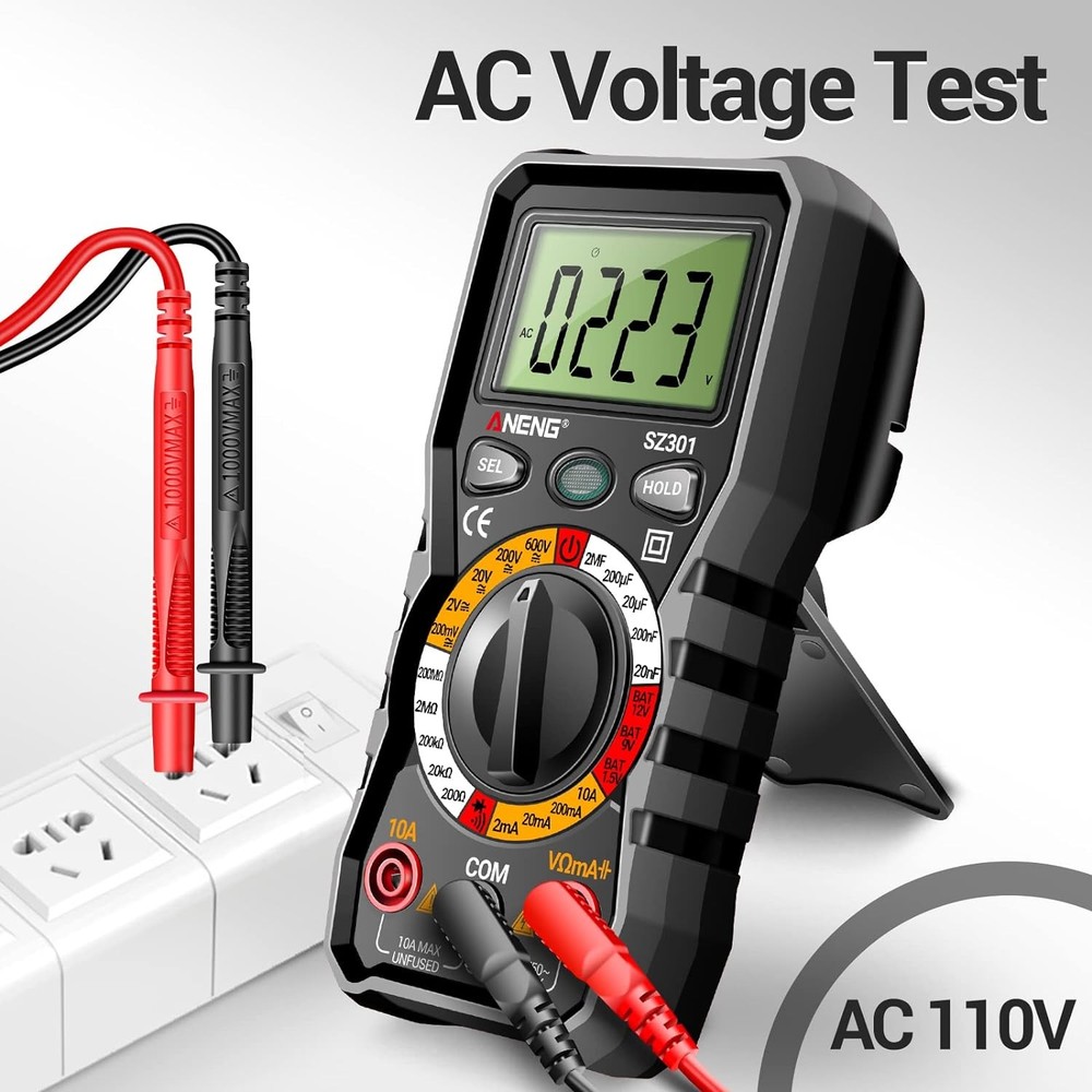 ANENG Digital Multimeter with Case,DC AC Voltmeter,Ohm Volt Amp Black
