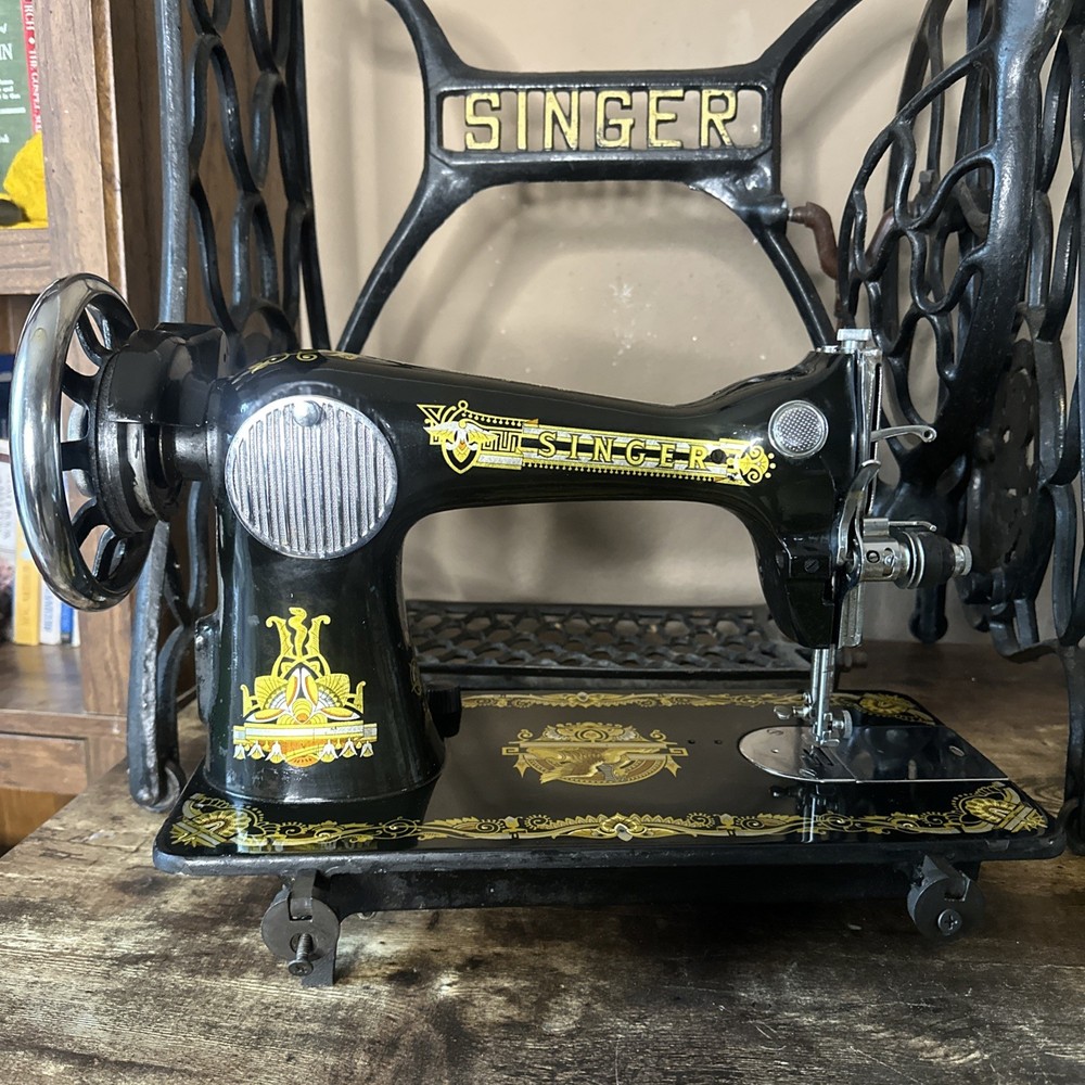 Antique SINGER Egyptian Style Sphinx Sewing Machine Set