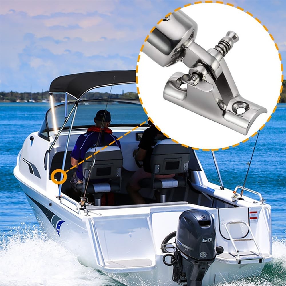 2 PCS Bimini Top Deck Hinge 90°Fitting Concave Base Hardware with Quick Rel