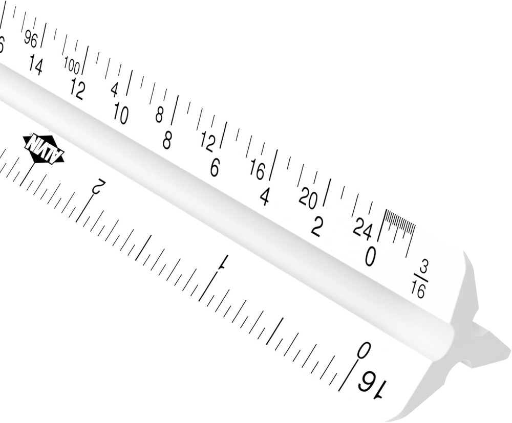 Architect Triangular Scale Ruler 12" Model 110P White with Black Graduations, Ar