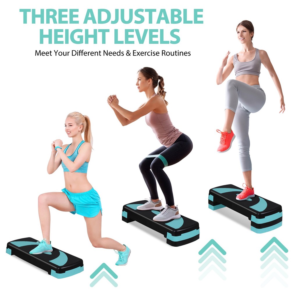 Adjustable Aerobic Stepper Workout Step with 4 Risers Exercise Platform Green