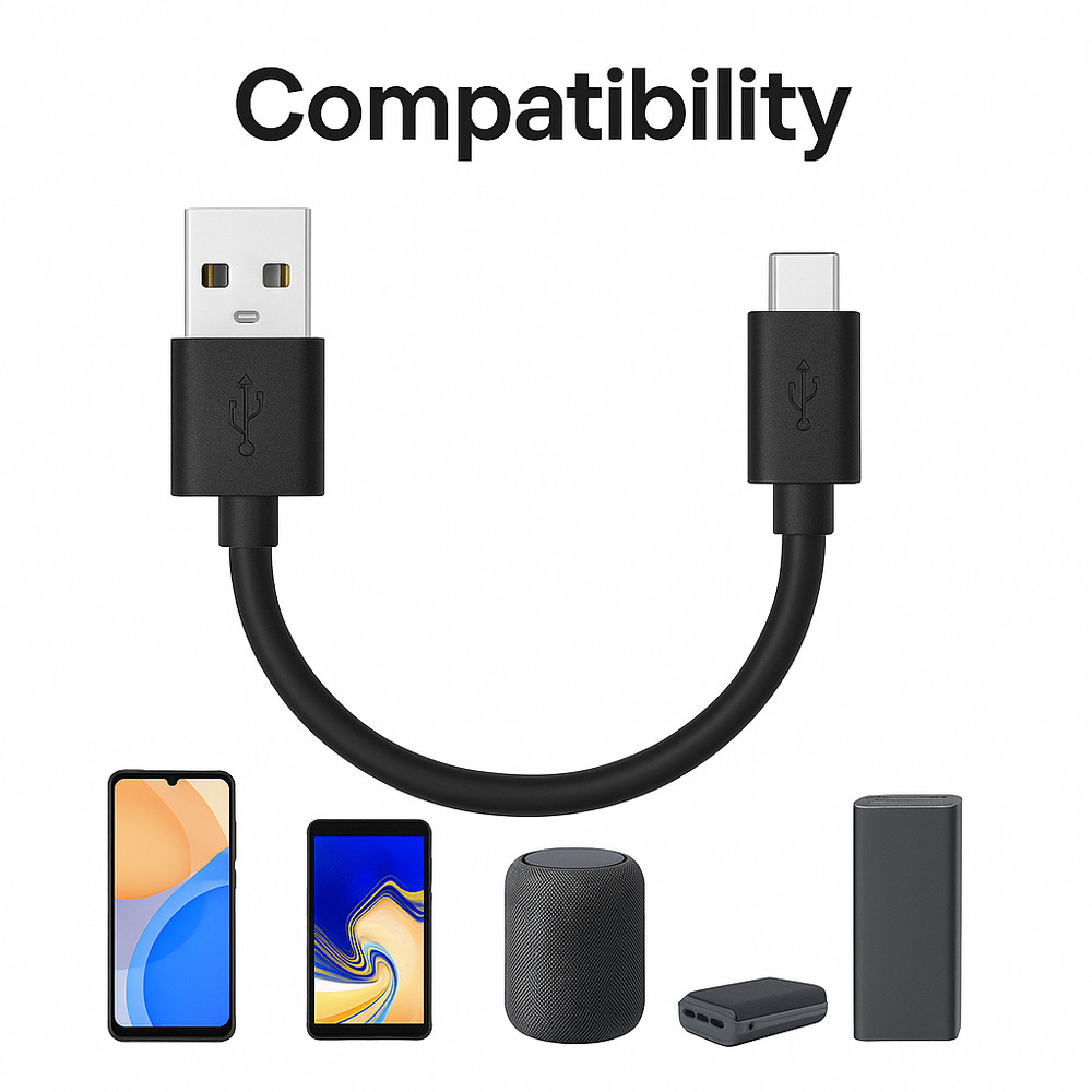 Micro USB to USB A 2.0 Charging Cable 3 Inch (Black)