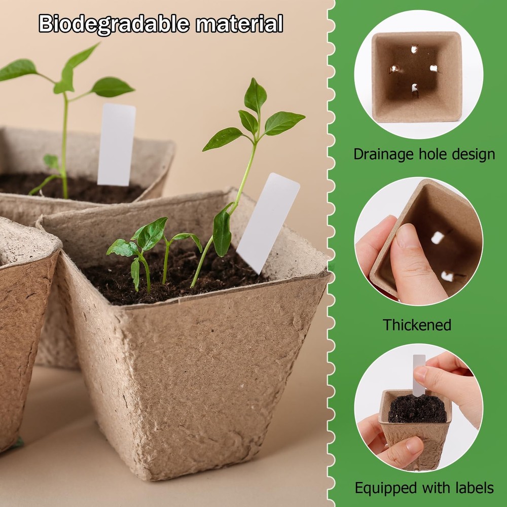 5PCS Seed Starter Tray with 90PCS Square Seed Peat Pots,Seed Starter Kit with...