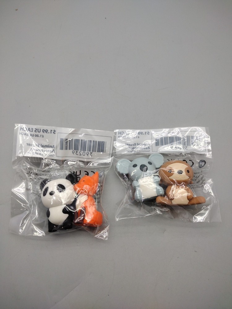 4ct Animal Erasers Panda Fox Koala Sloth