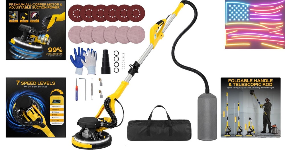 Drywall Sander Tool, 8.5 Amp Popcorn Ceiling Removal Tool with 7 Variable Spe...