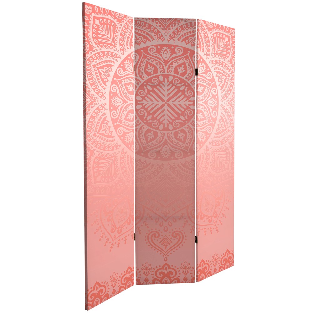 6 ft. Tall Double Sided Pink Mandalas Canvas Room Divider