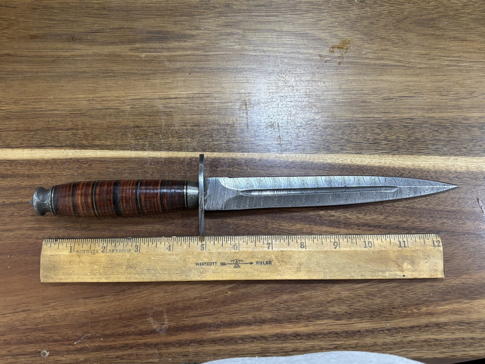 LARGE TOAD STICKER DAMASCUS DIRK DAGGER CUSTOM UNBRANDED W/SHEATH KDU