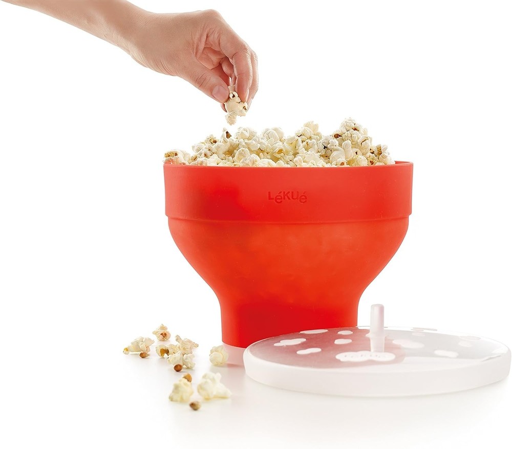Red Collapsible Microwave Popcorn Maker 2-3 Servings Fast & Healthy