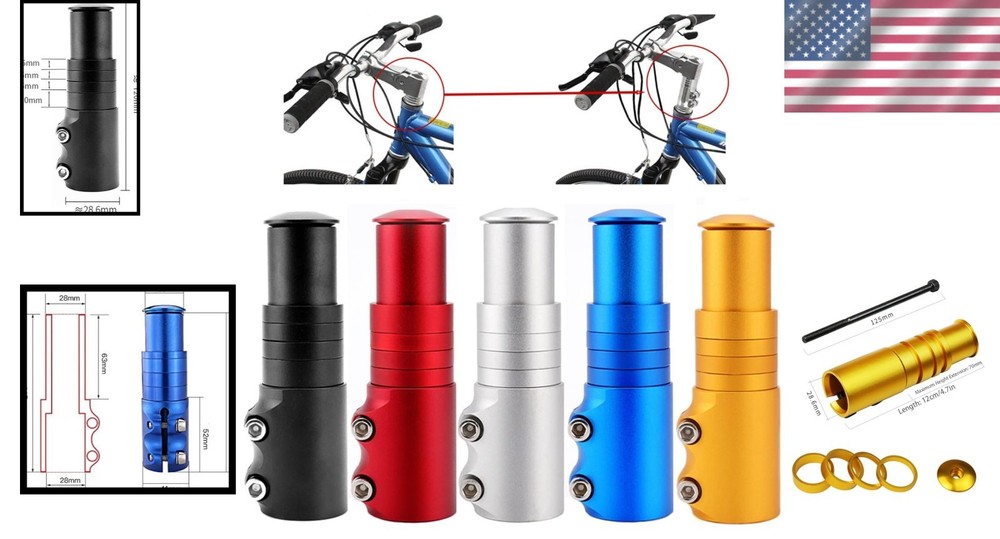 Adjustable Bicycle Fork Stem Raiser for Universal Fit - Blue Anodized Finish