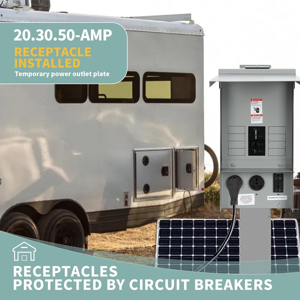 20/30/50 Amp Weatherproof RV Electrical Outlet Panel with Breaker