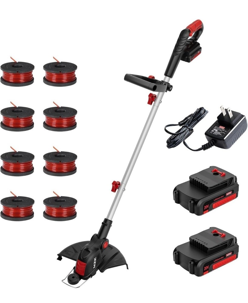MZK 20V 12'' Cordless String Trimmer, Grass Trimmer&Edger with 8 Replacement Spo