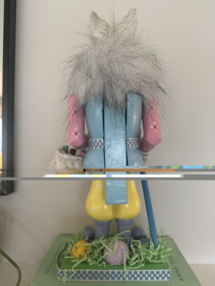 Vtg. Smithsonian Easter Bunny Rabbit Nutcracker w/Pastel Eggs & Paints in Basket