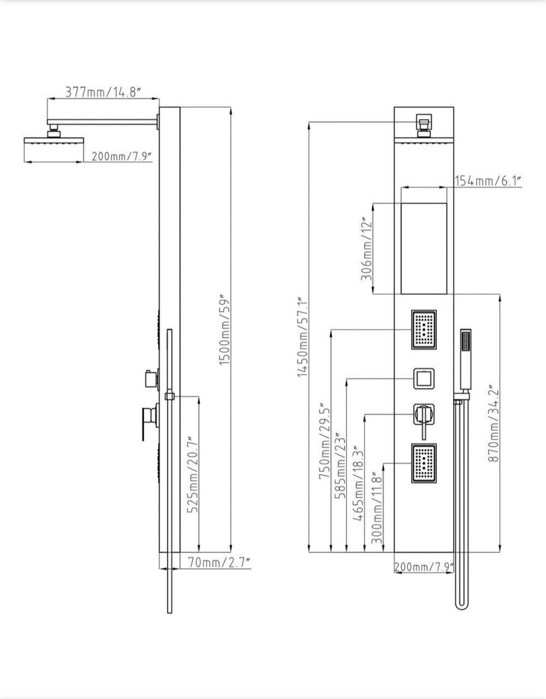 59 in. 2-Jet Multifunction Shower System, Brushed Stainless Steel