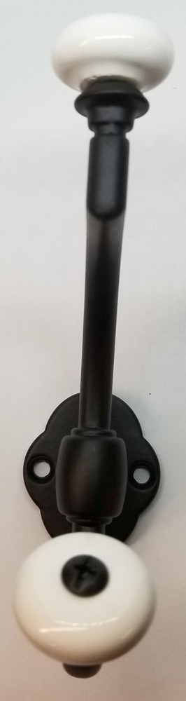 Flat Black Cast Double Front Mount Coat Hook Porcelain Knobs old classic antique