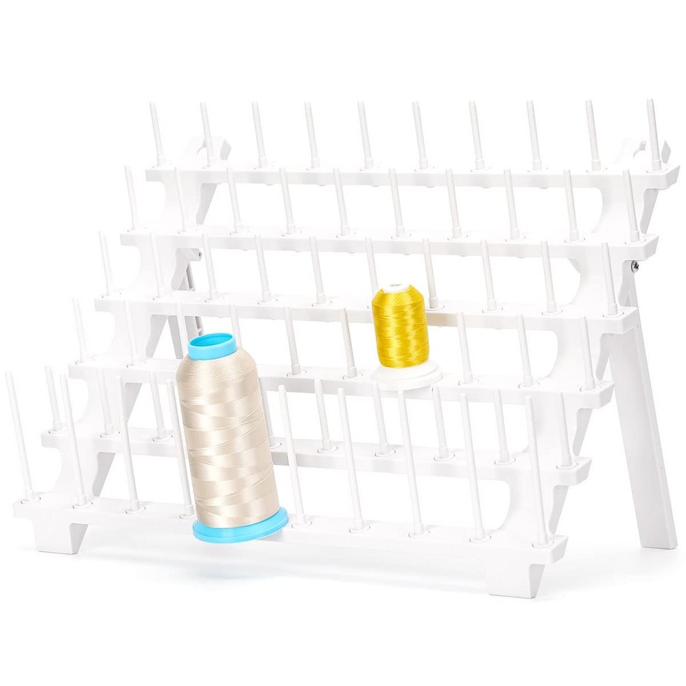 Thread Rack, Bright White Plastic Thread Holder with 60 Pegs and Extra 10 Lon...