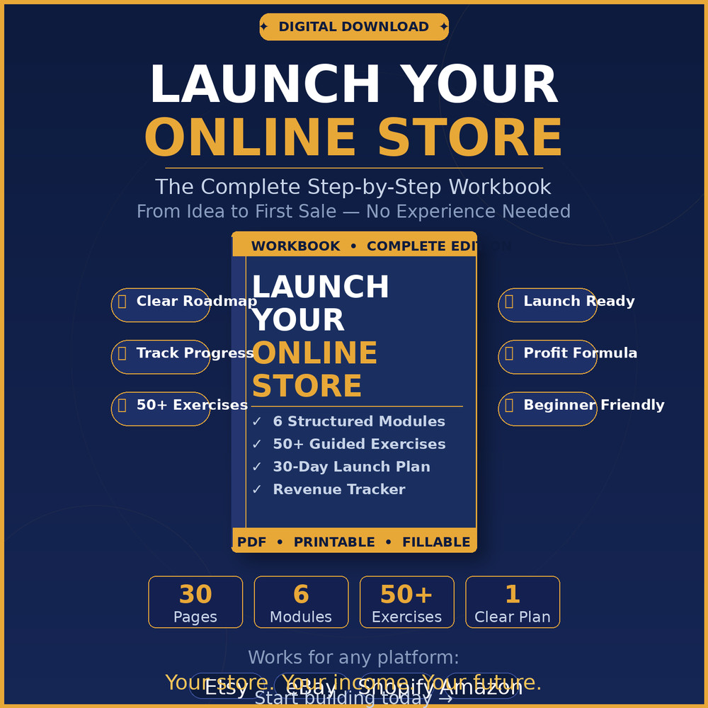 LAUNCH YOUR ONLINE STORE — The Complete Step-by-Step Workbook (PDF Digital)