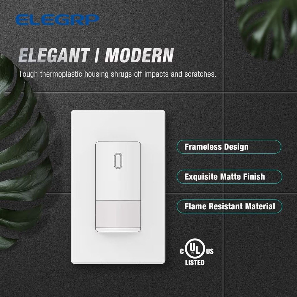 5 X ELEGRP Occupancy Sensor Light Wall Switch Infrared Motion Activated, WHITE