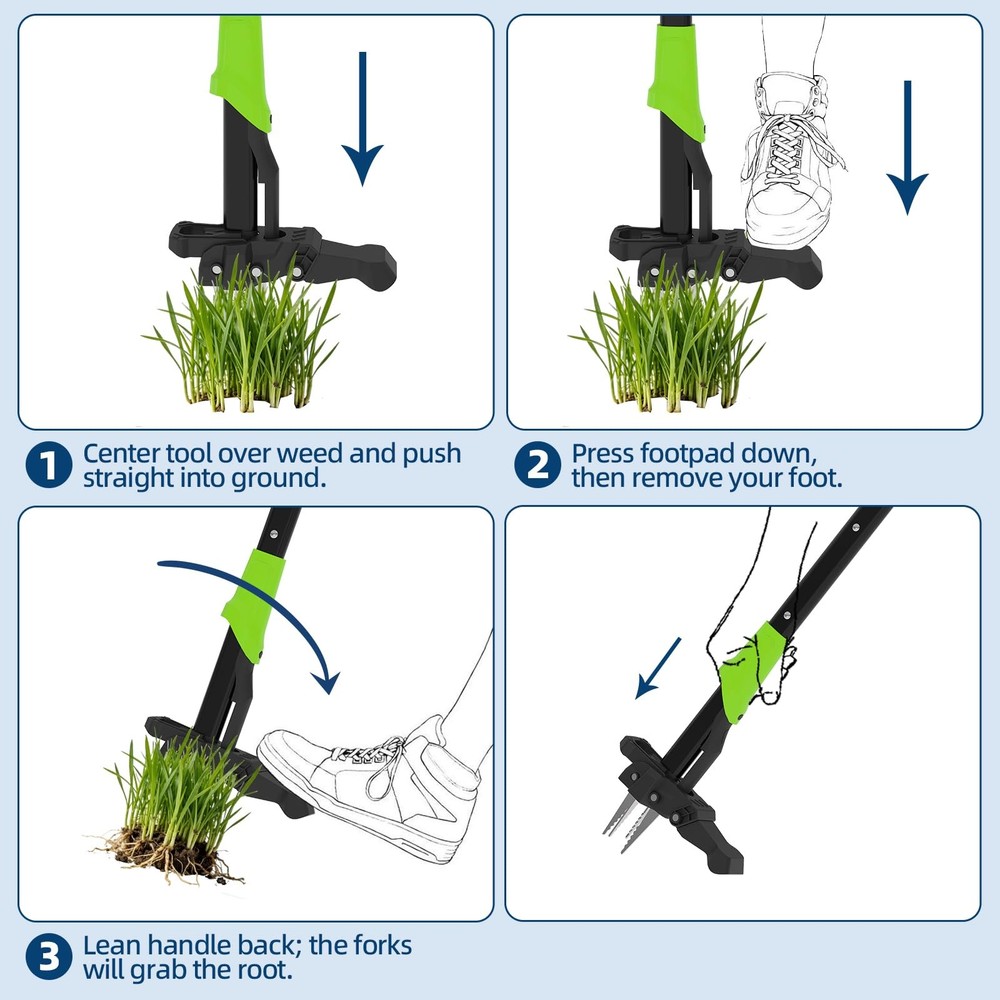 No Bending Weed Puller 40" Long Handle 4-Claw with Ejector Easy-Eject Remover