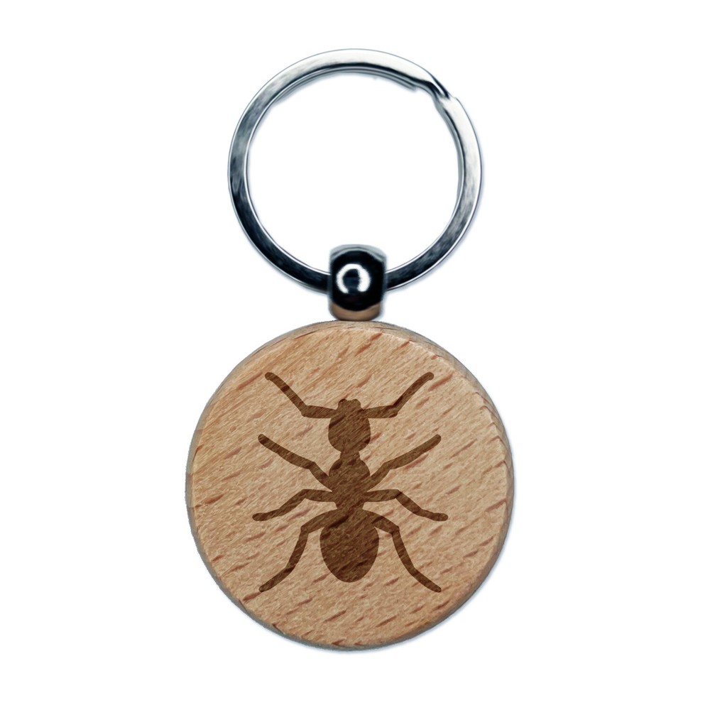 Ant Bug Engraved Wood Round Keychain Tag Charm