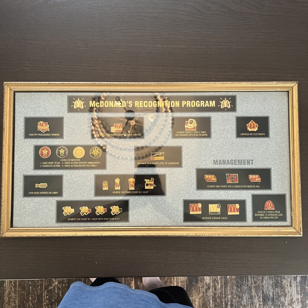 25”x13” Framed McDonald’s Recognition Program Display Pin Set With 25 Pins