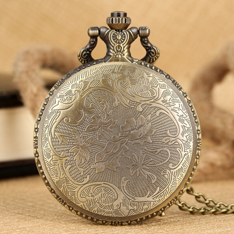 Engraved Leaf Pattern Pendant Accessory Quartz Pocket Watch for Men Women Gift
