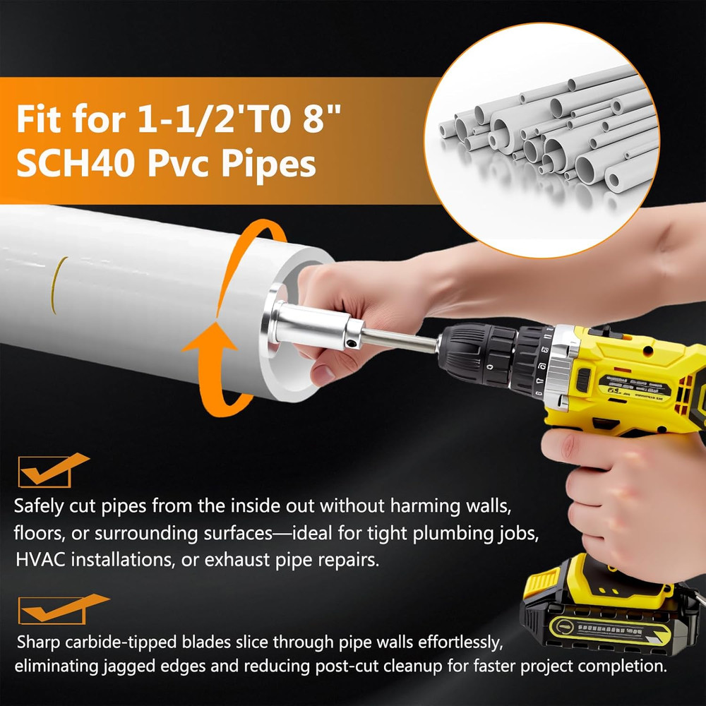 Internal/Inside PVC-ABS Pipe Cutter Tool for Drill with Handle and 3 Diamond Pvc