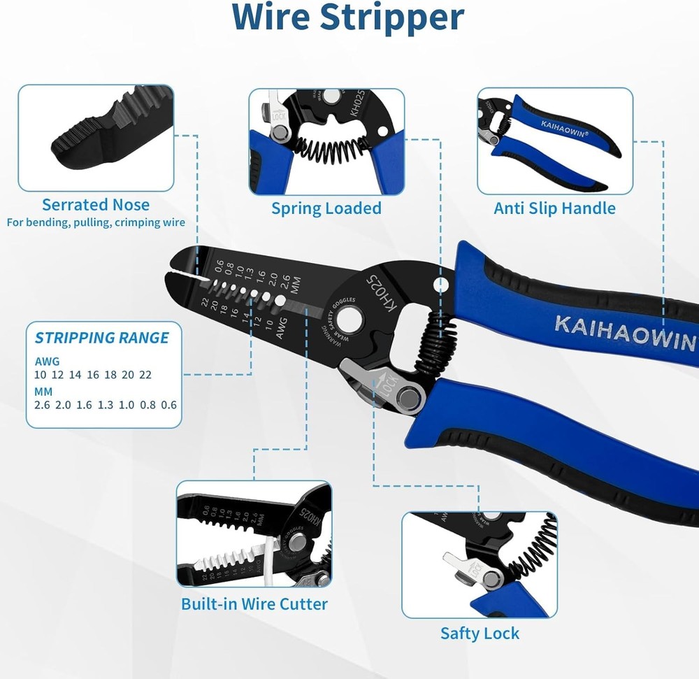 1 Pack Wire Stripper and Cutter with Safety Lock and Spring Loaded Profession...