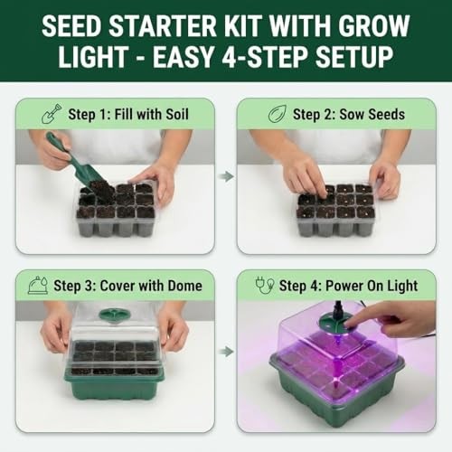 Seed Starter Kit with Grow Light, Elevated Seedling Tray Kit with Adjustable