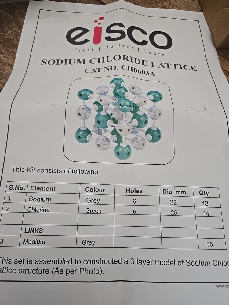 Eisco Sodium Chloride Lattice Model Kit Box D1