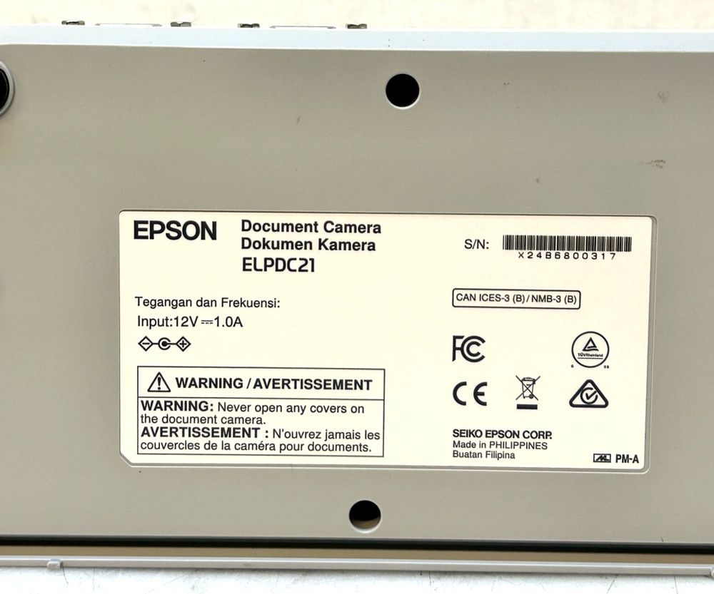Epson ELPDC21 Document Camera W/ Power Supply. T0021