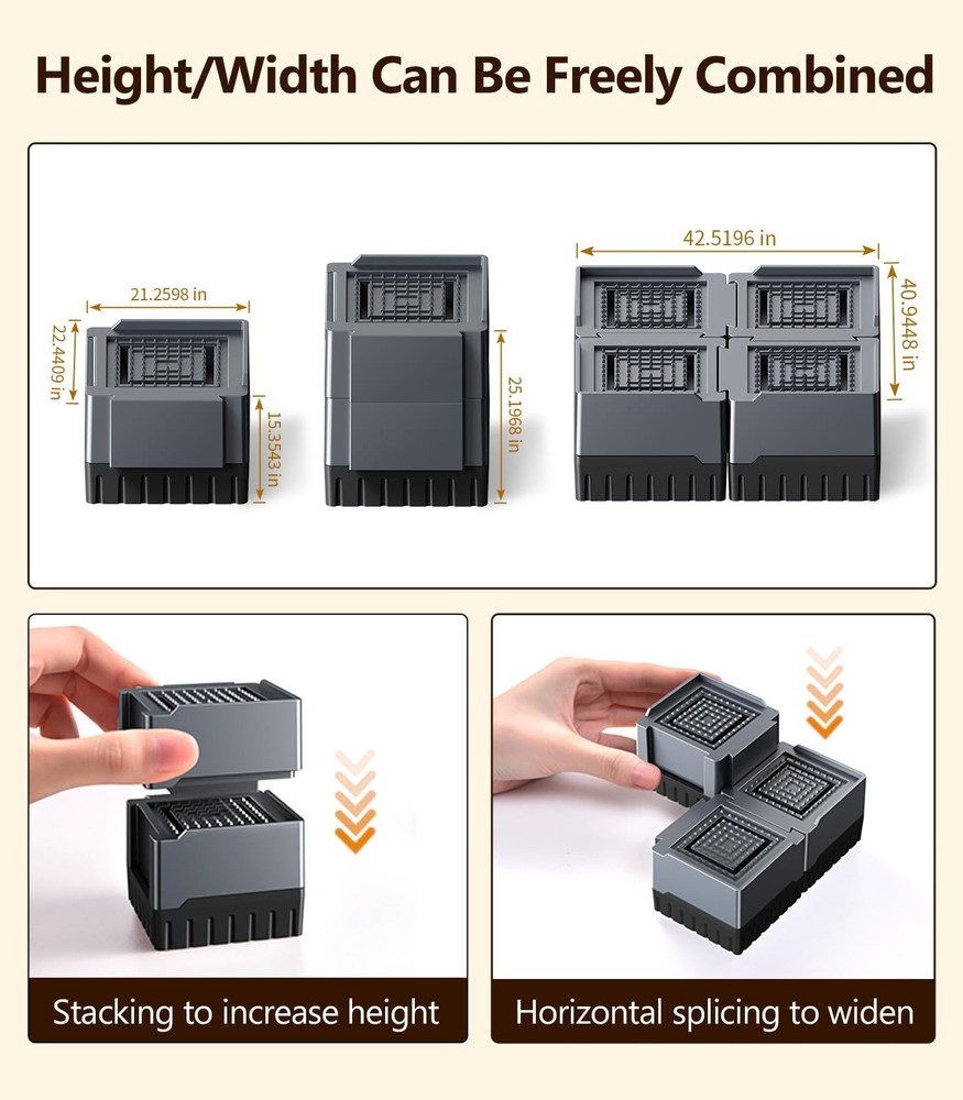 Heavy Duty Bed Frame Risers - Adjustable Furniture Risers, Free Combination o...