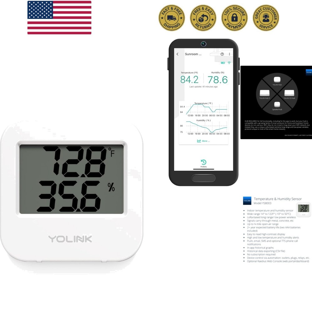 Smart Wireless Temperature & Humidity Sensor, Wide Temp Range for Fridge, Gre...