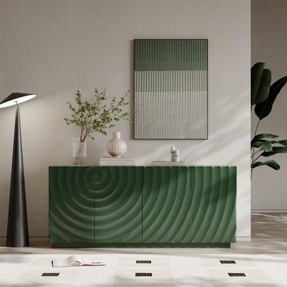Sideboard with Four Doors Spiral Grain Finish Hidden Storage