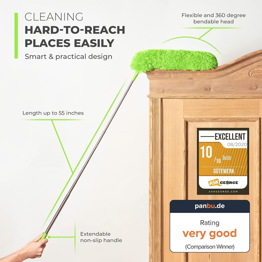 Extendable Feather Duster Microfiber with Bendable Head and Telescopic Pole