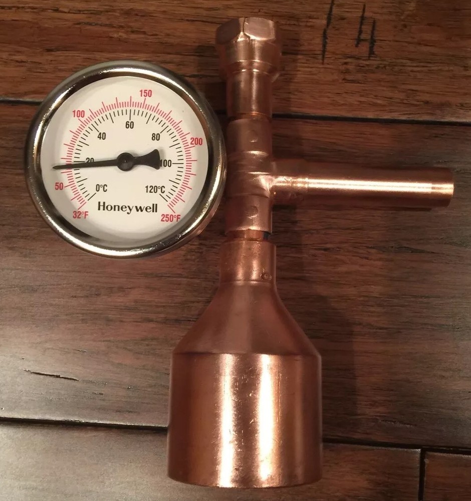 Thermometer & Copper Kit For Moonshine Still Keg Column. 1/2" NPT Thread Kettle