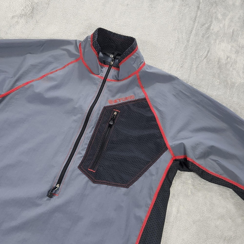 Beyond Jacket Mens XL Gray 1/2 Zip Softshell Pullover Windbreaker Made USA