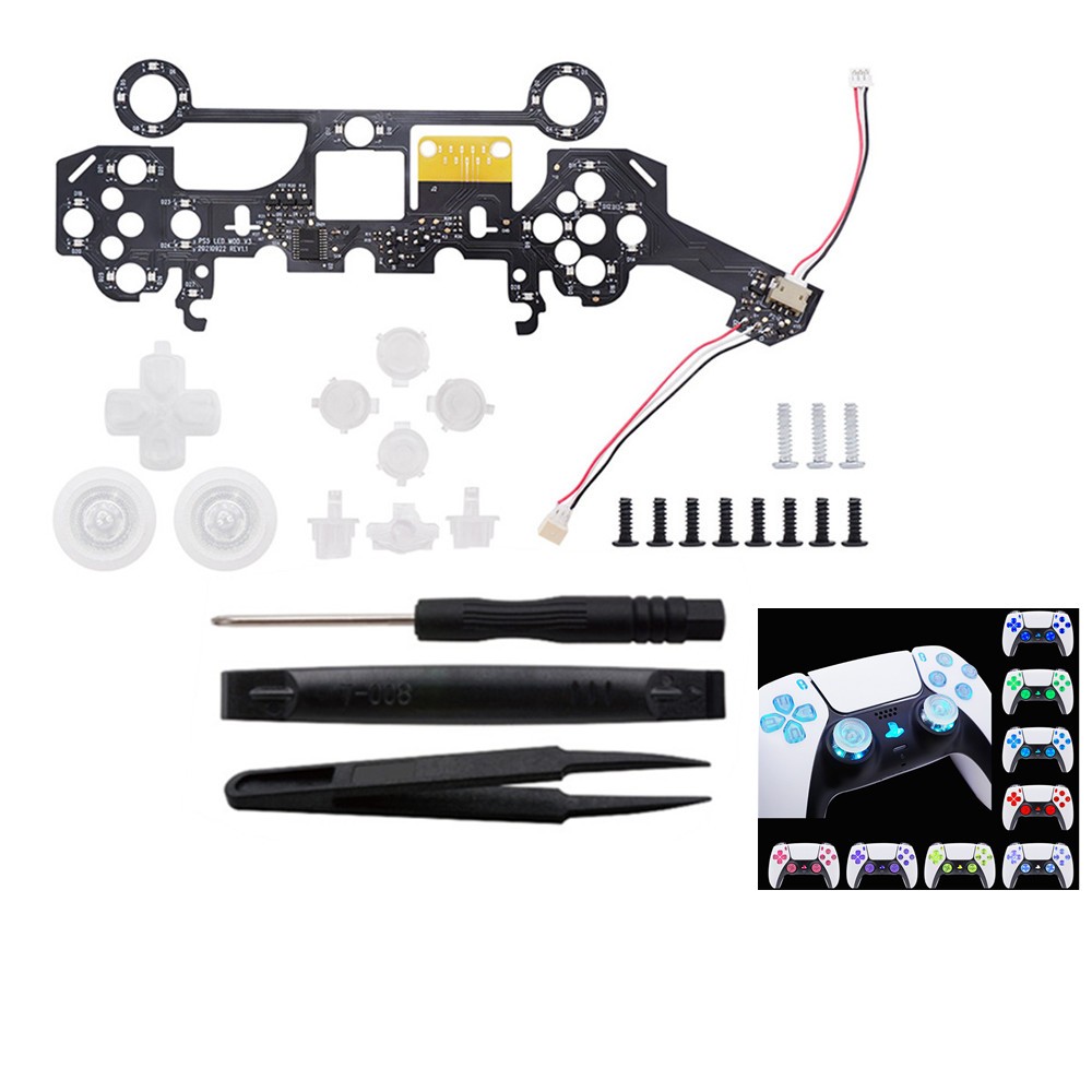 DIY Colored LED Light Board D-Pad Face Buttons Thumbsticks For PS5 Controller