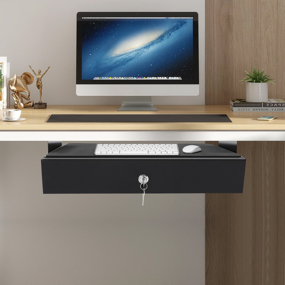 Sliding Pull-Out Under-Desk Drawer Organizer with Computer Pad