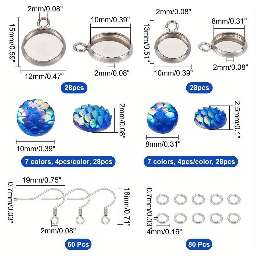 1box Flat Round with Fish Scale Dangle Earring Making Kits Including Resin