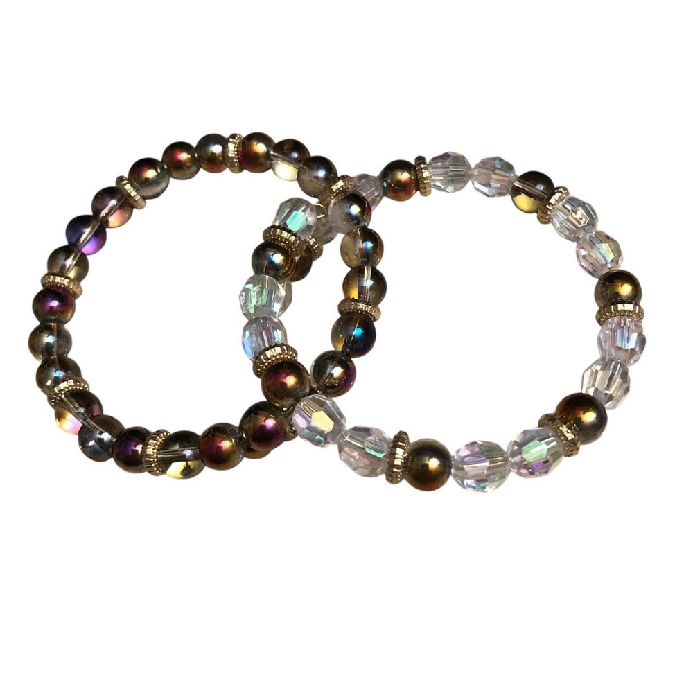 Beaded Bangle Bracelets Pair Handmade #1983