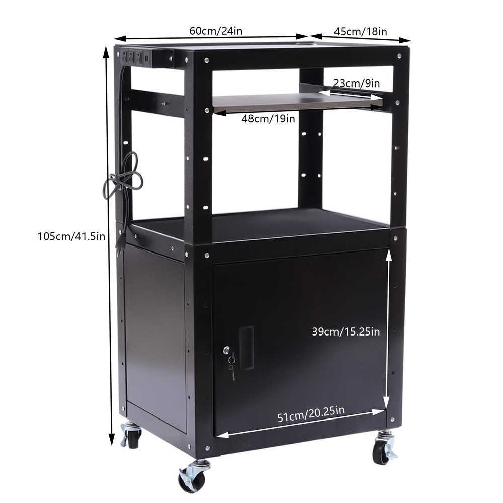 Multipurpose Rolling Small Office Laptop Table Portable Av Cart w/ Power Socket