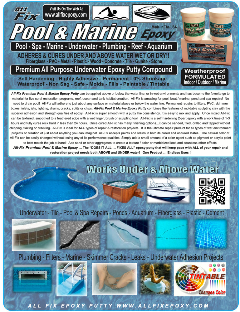 Marine Pool Spa EPOXY PUTTY - CURES UNDERWATER  - FIX Leaks Cracks - SKIMMER BOX